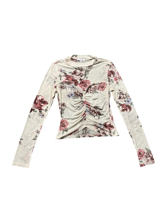 iris Tops - IRIS Floral Mesh Ruched Long Sleeve Top Women’s Medium Cottagecore
